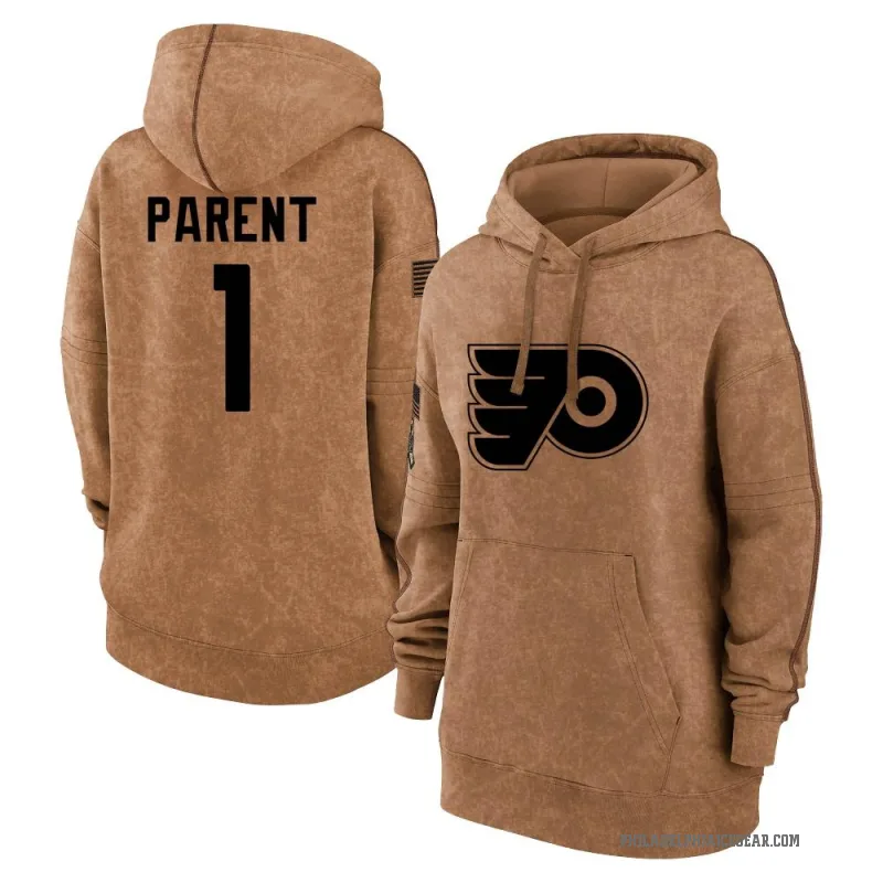 Bernie Parent Women's Brown Philadelphia Flyers 2023 Salute to Service Pullover Hoodie